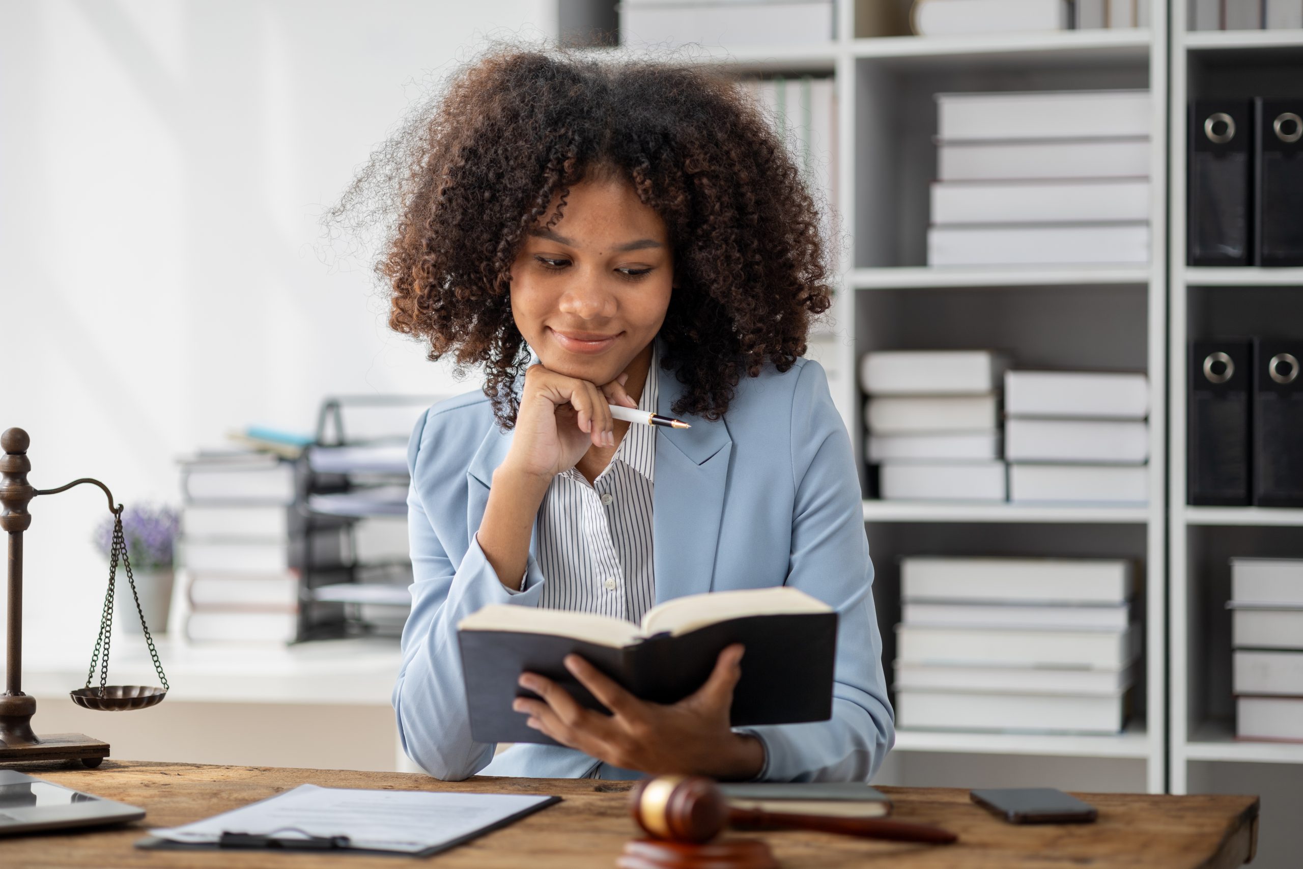 Undergraduate criminal justice student studying legal systems